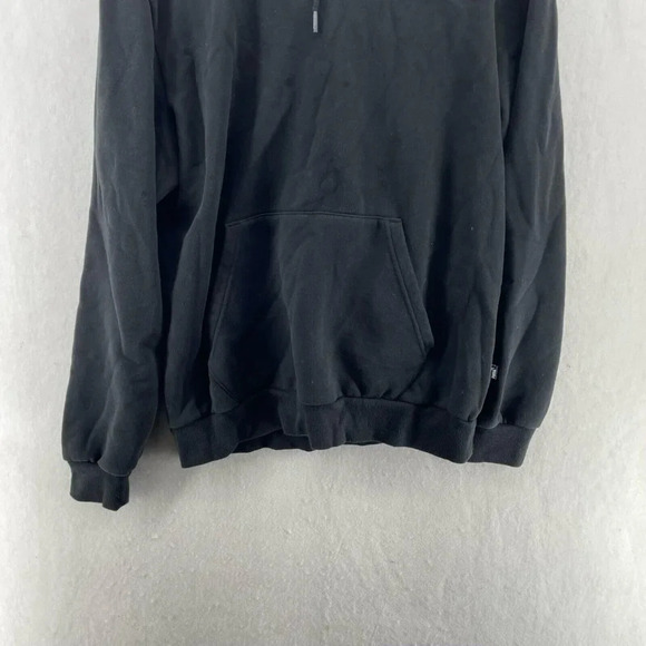 Puma Hoodie Men's Sz M Black Embossed Chest Logo Drawstring Ribbed Trim Pullover - Picture 7 of 11
